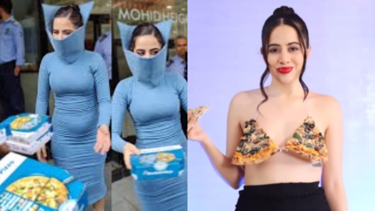 Urfi Javed distributed pizza to media persons by hiding her face, was seen in pizza dress a day before 17277